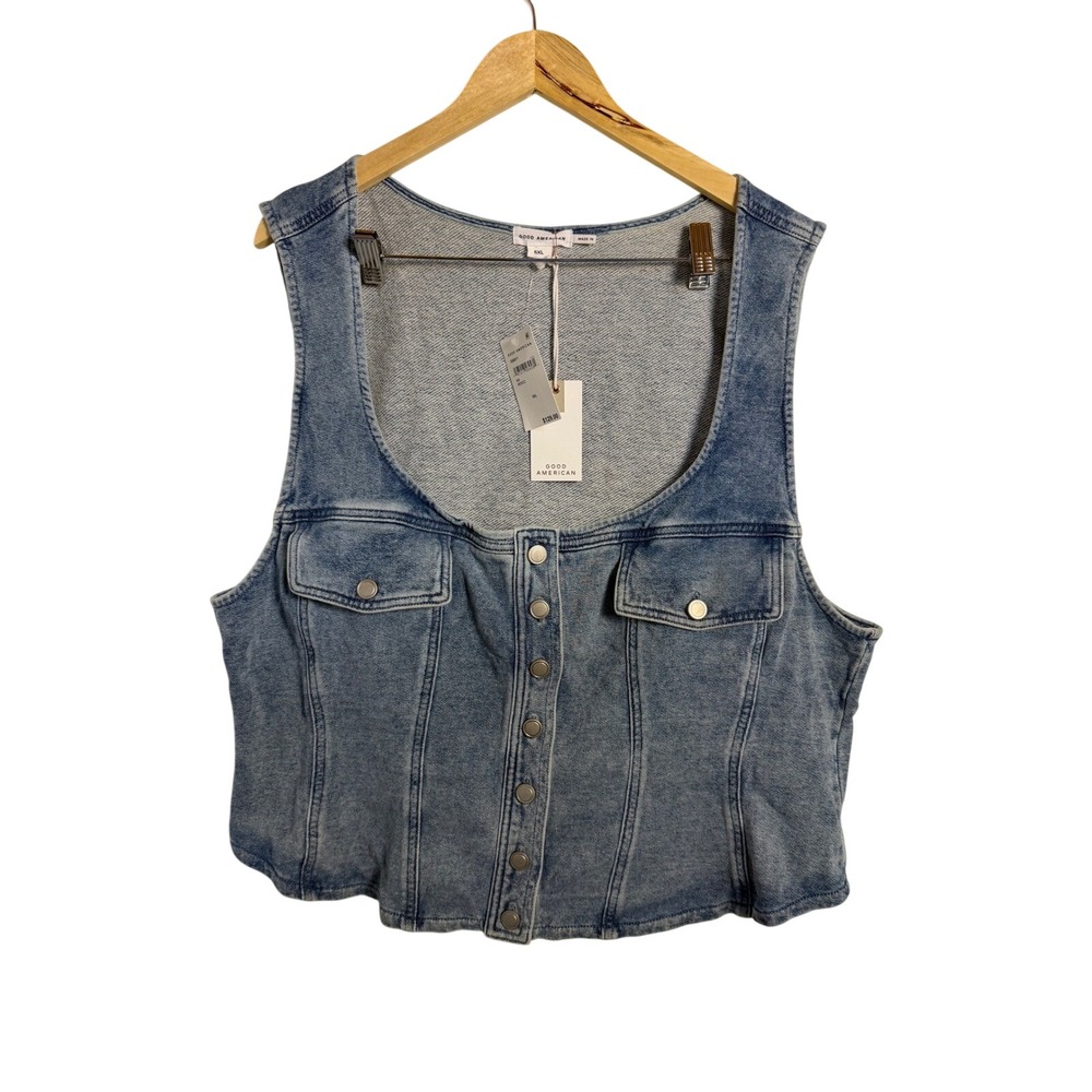 Y2K Streetwear Good American Denim Vest 5XL Indigo Cropped Button Front